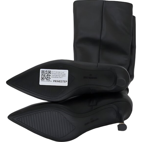 Kenneth Cole Utah pointed toe knee-high leather boots black stiletto 7 - Picture 6 of 6